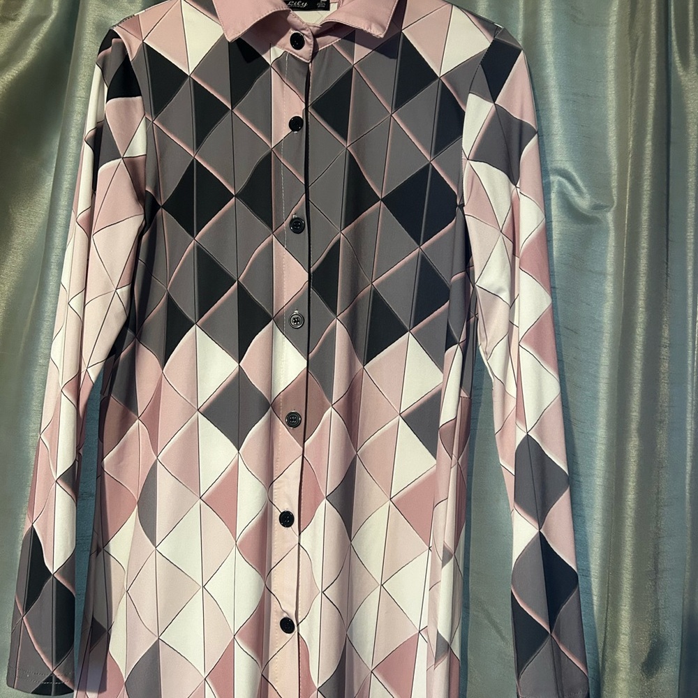 Geometric Long Sleeve Button-Up Shirt